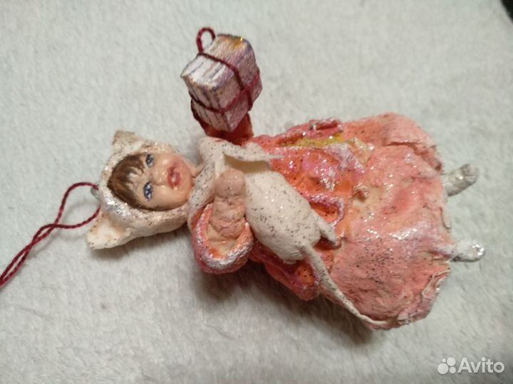 Елочная игрушка из ваты ручной работы