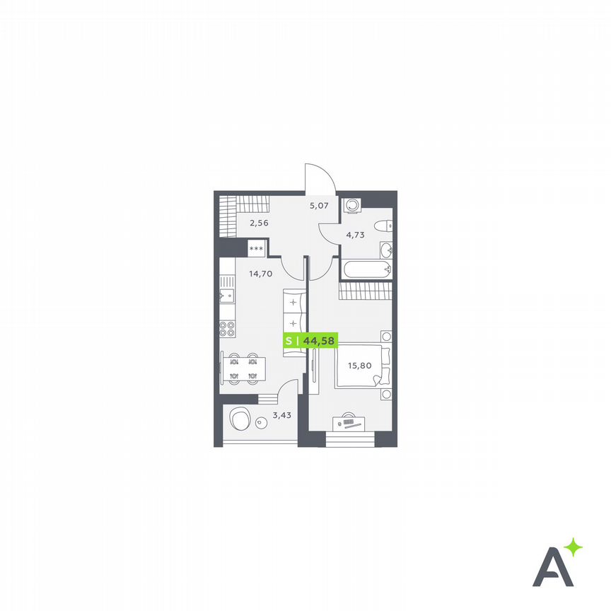 1-к. квартира, 44,6 м², 10/12 эт.