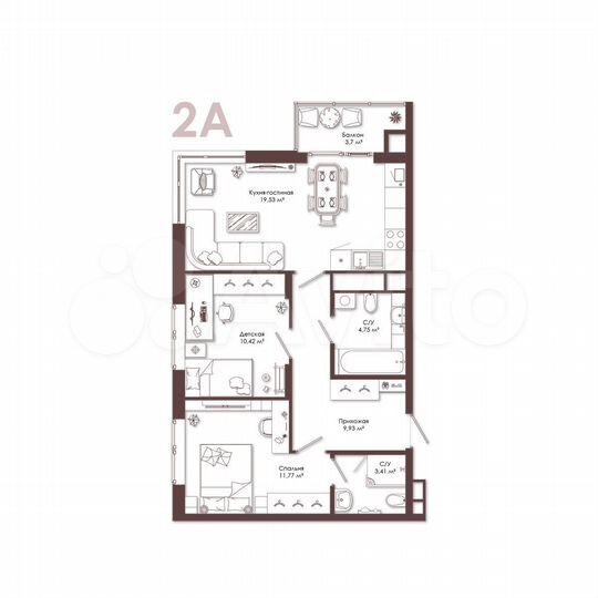 2-к. квартира, 60,9 м², 1/17 эт.
