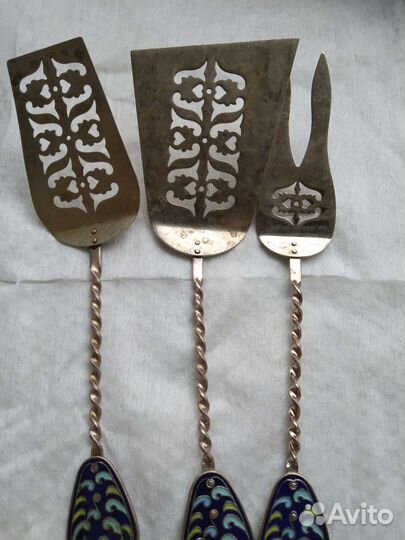 Столовые лопатки и вилка с эмалью (набор), СССР