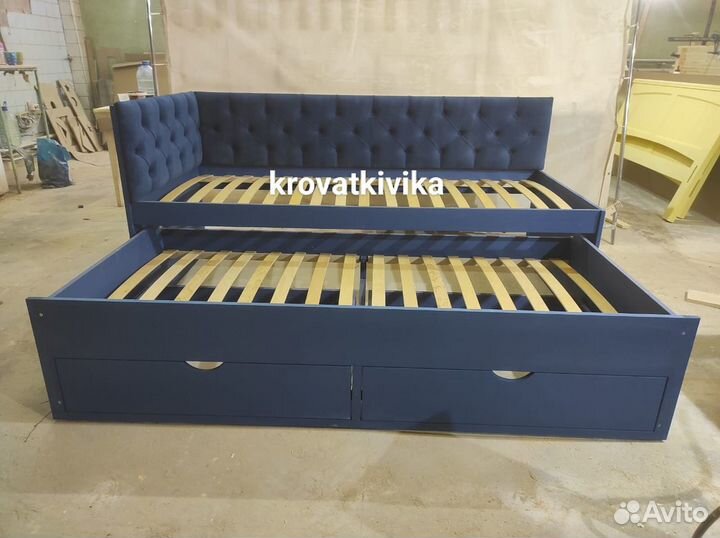 Детская кровать с каретной стяжкой и выкатным