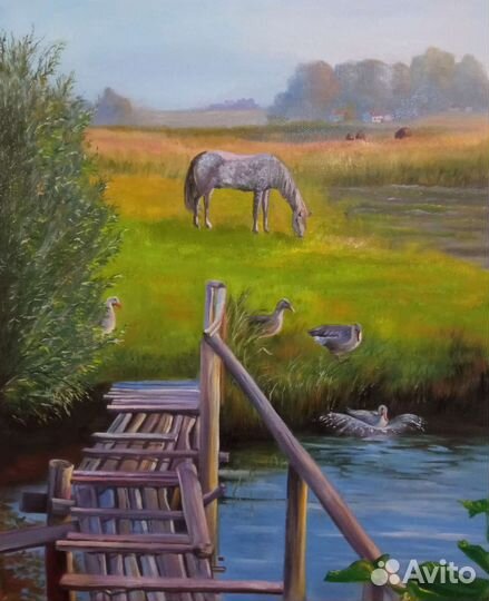 Картина маслом на холсте Деревня