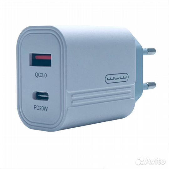 Сзу WUW C141 USB-A QC3.0+USB-C/PD 18W 3A White