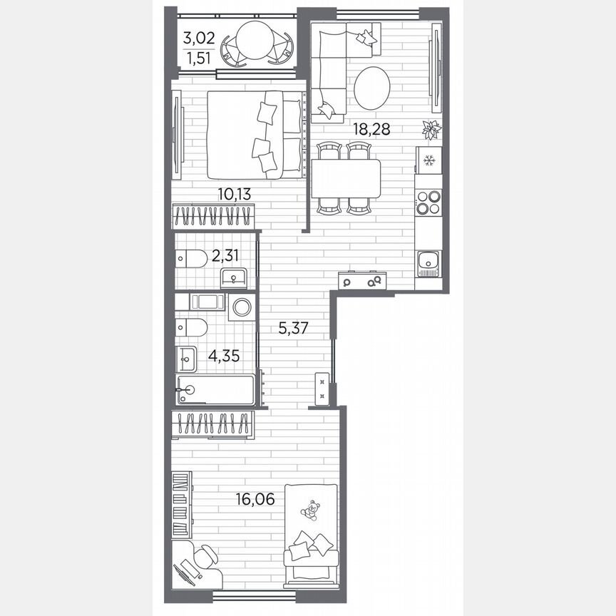 2-к. квартира, 58 м², 3/5 эт.