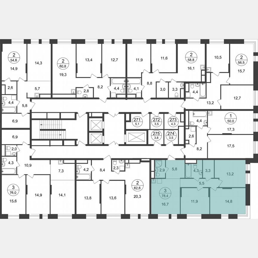 3-к. квартира, 78,4 м², 17/22 эт.
