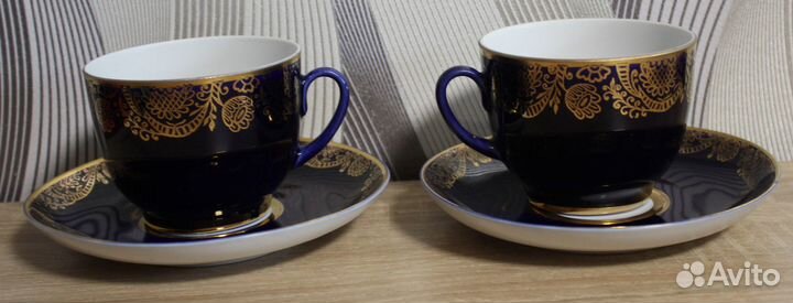 Чайная пара Золотой фриз лфз Кобальт