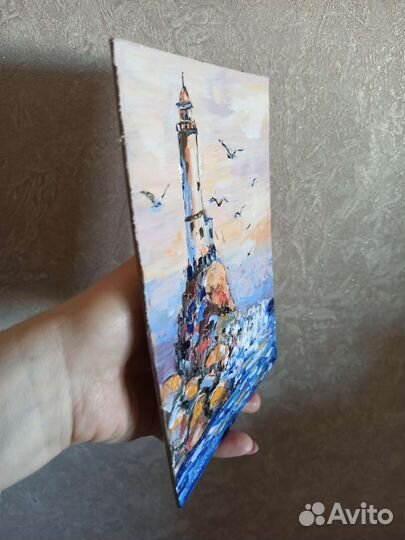 Картина маслом маяк чайки морской пейзаж