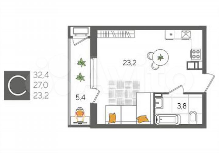 Квартира-студия, 30,4 м², 4/24 эт.