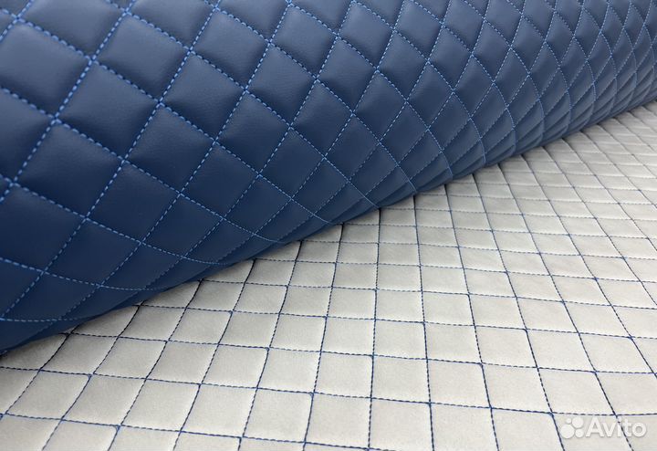 Стеганая экокожа синяя синий стандартный ромб
