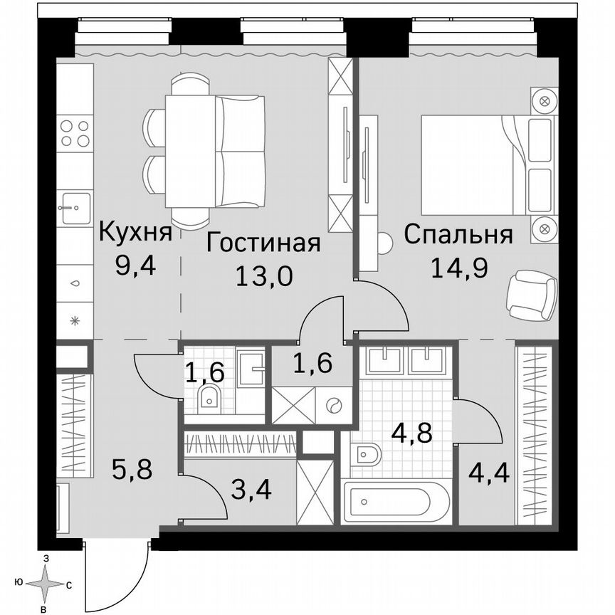 1-к. квартира, 58,9 м², 19/49 эт.