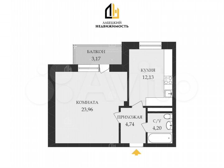 1-к. квартира, 44,1 м², 3/3 эт.