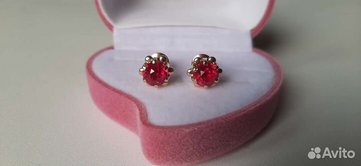 Серьги золото 583 СССР корунд