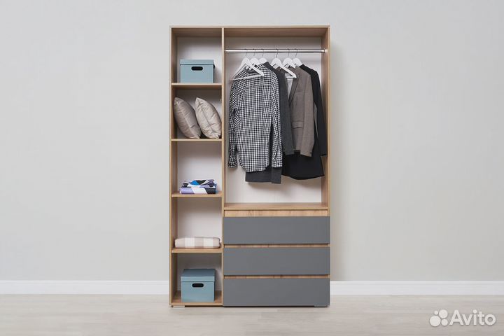 Шкаф Хелен трехстворчатый крафт/графит с ящиками