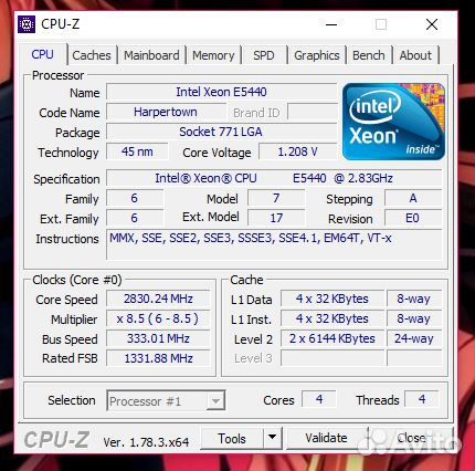 Xeon E5440 (аналог Core 2 Quad Q9550) - 4 ядра 775