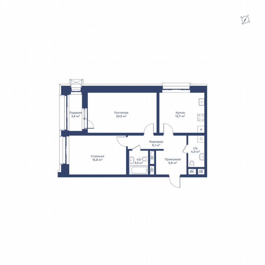 2-к. квартира, 72,6 м², 5/24 эт.
