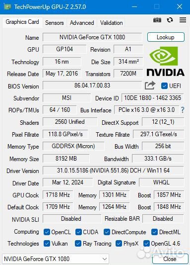 GeForce GTX 1080 gaming X