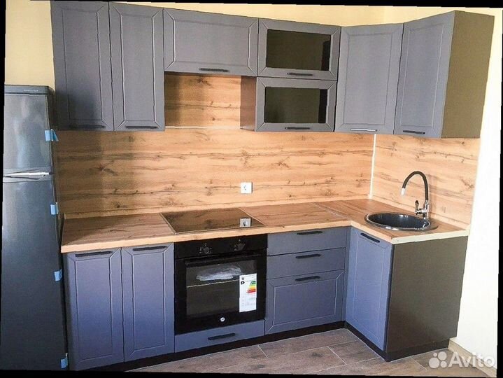 Кухонный гарнитур угловой серый мдф новый