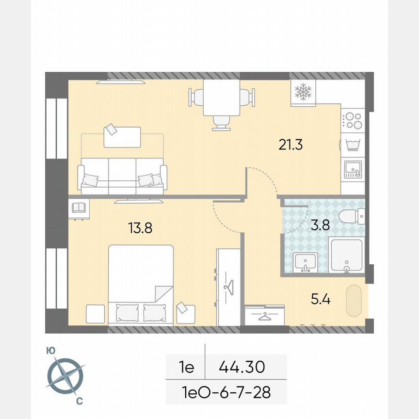 1-к. квартира, 44,3 м², 28/28 эт.