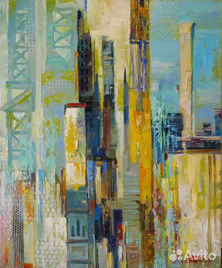 Картина Маслом на холсте Яркий Город Живопись