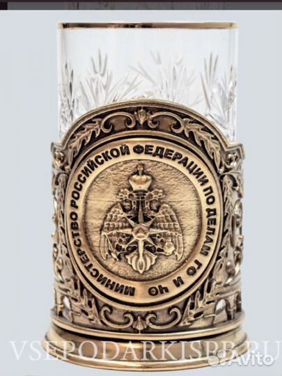 Подарочный набор Латунный подстаканник “го и чс” С