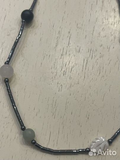 Украшение новое из гематита, агата и перламутра