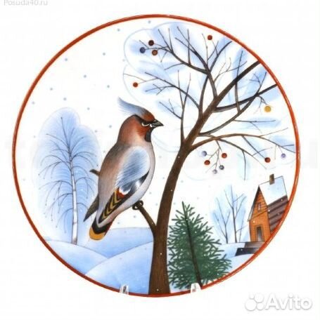 Тарелка декоративная 195 мм.Январский свиристель