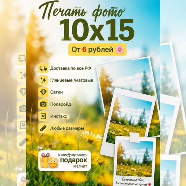Печать фотографий 10х15 с доставкой