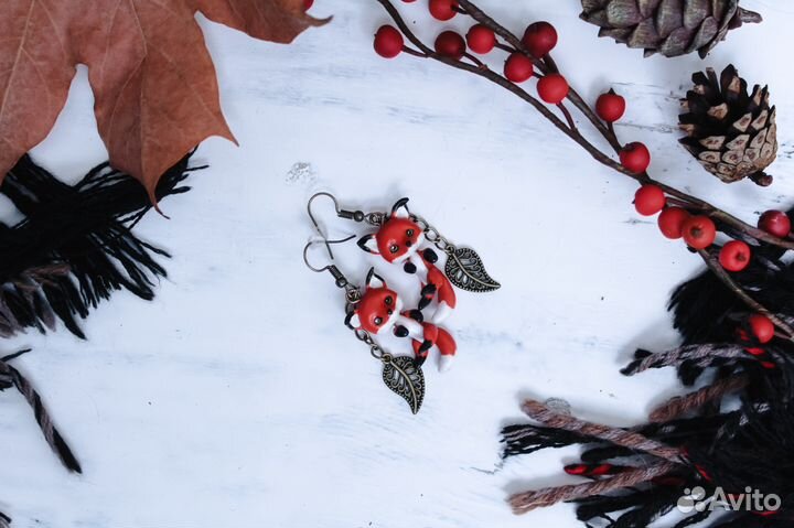 Сережки лисички из полимерной глины