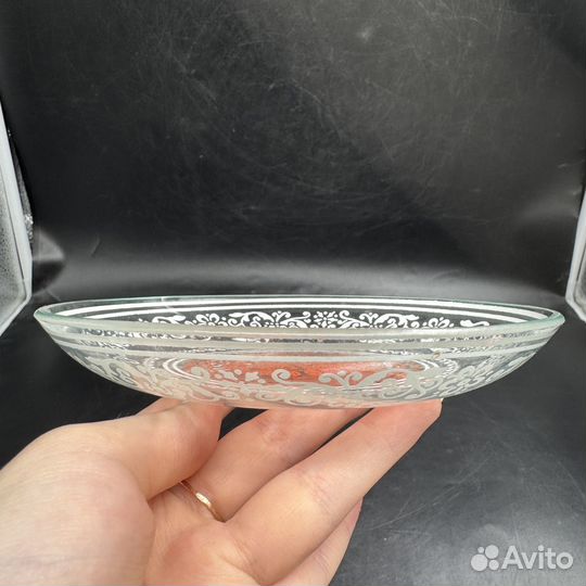 Тарелка роспись стеклянная СССР винтаж коллекция