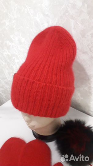 Шапка и варежки из пуха норки