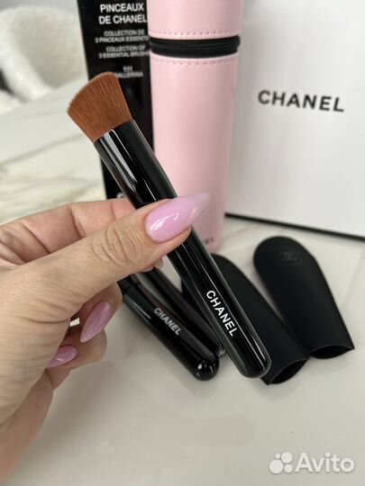 Chanel набор кистей для макияжа в кожаном чехле