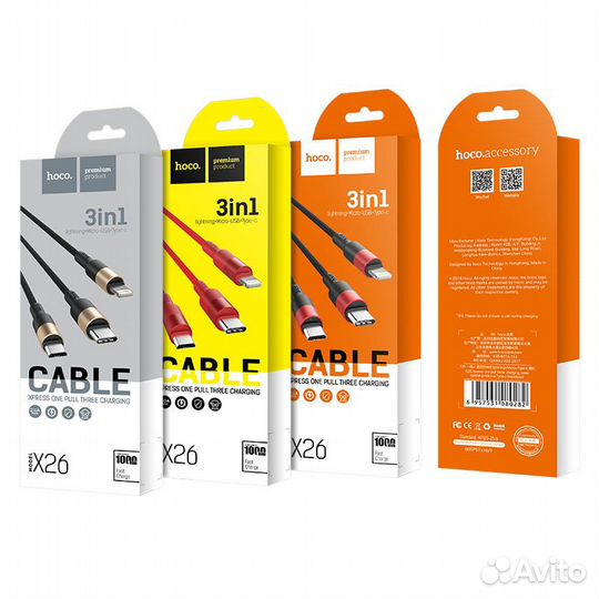 Кабели USB на 3 разъёма: iPhone, micro USB, Type C