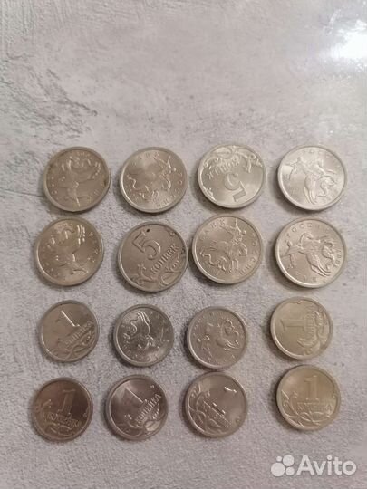 Монеты 1 копейка, 5 копеек