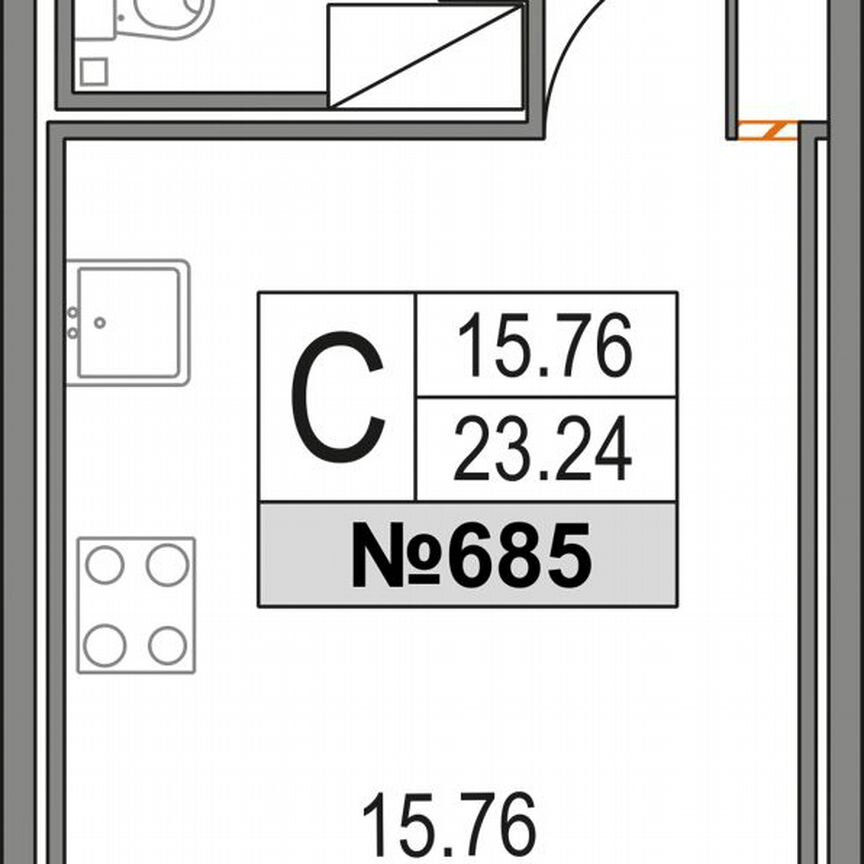 Квартира-студия, 23,2 м², 3/25 эт.