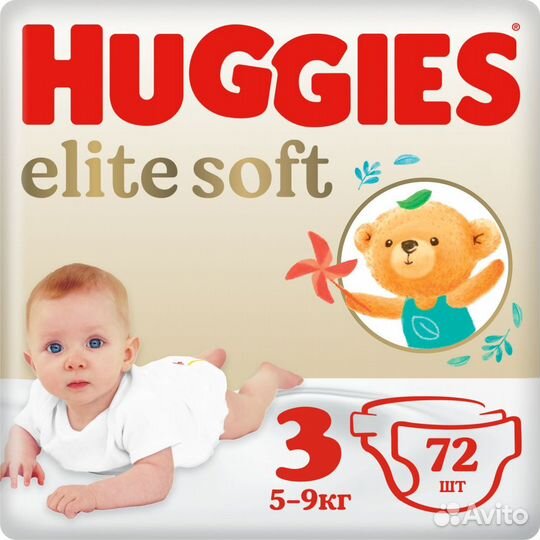 Подгузники Huggies Elite Soft 5-9кг, 3 размер, 72ш