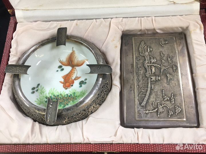 Серебряный набор Пепельница и портсигар