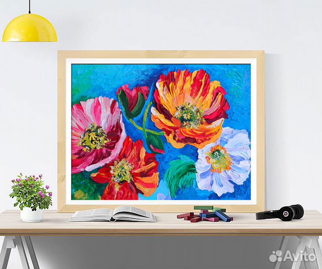 Картина Маки цветы маслом интерьерная текстурная