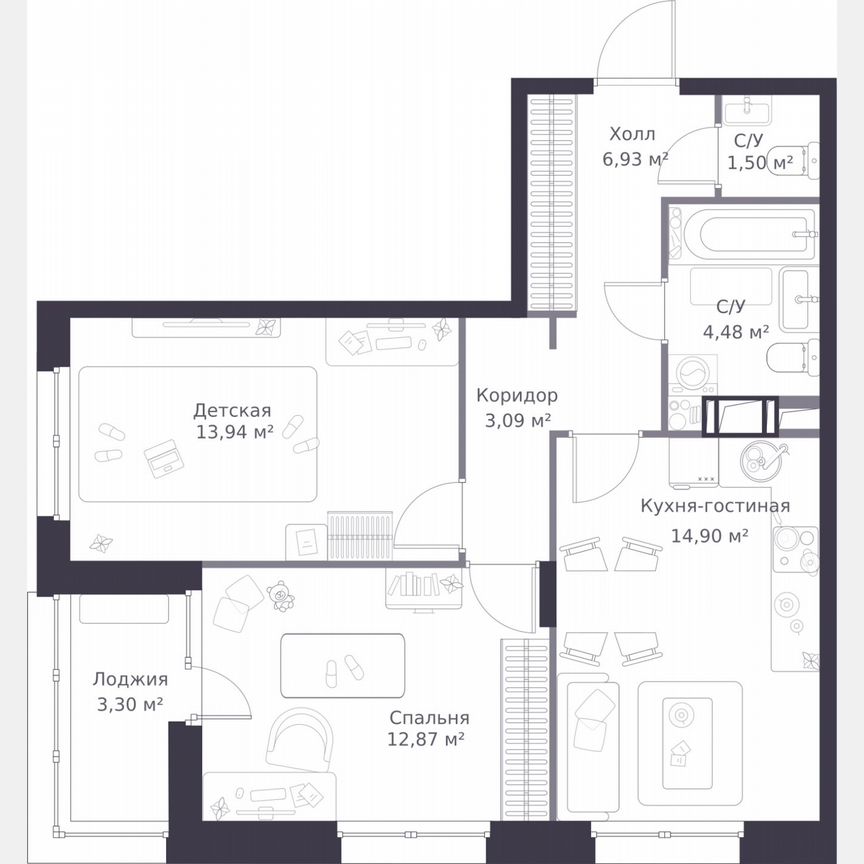 2-к. квартира, 59,4 м², 6/11 эт.
