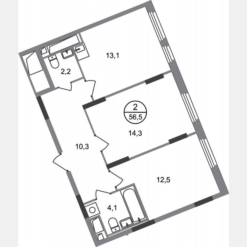 2-к. квартира, 56,5 м², 12/17 эт.