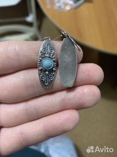 Серьги серебряные с бирюзой антикварные