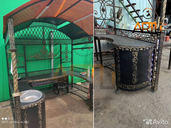 Кованый большой мангал с крышей 