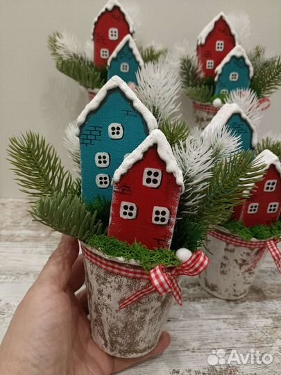 Композиции с домиками, Новогодний декор 9фото