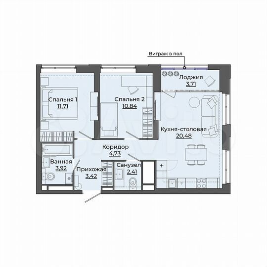 2-к. квартира, 61,2 м², 16/31 эт.
