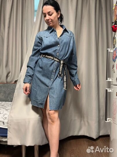 Джинсовое платье рубашка миди
