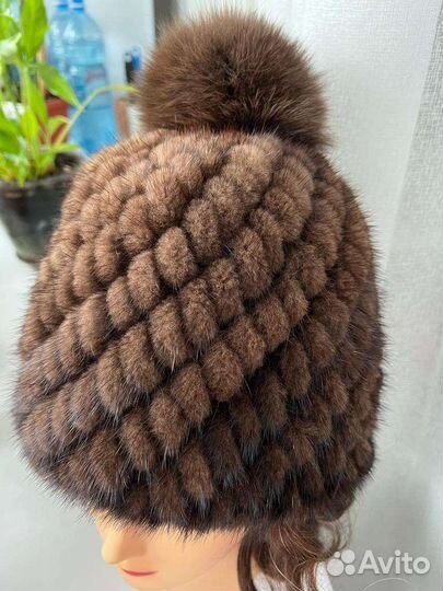 Шапка норковая вязаная женская