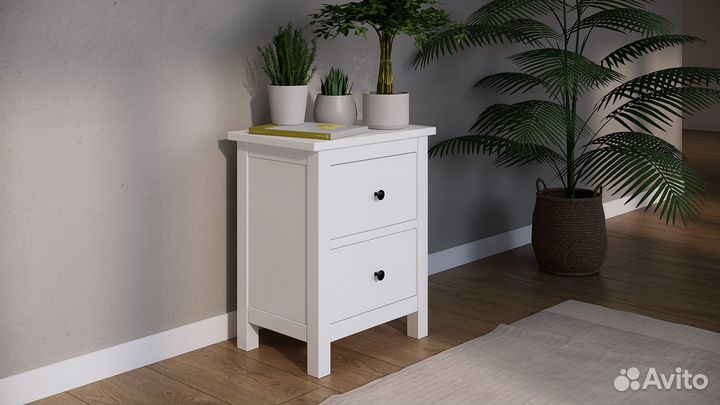Комод два ящика белый массив дерева Икеа Хемнэс