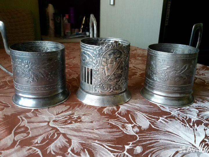 Подстаканники, солонка, серебряные ложки СССР