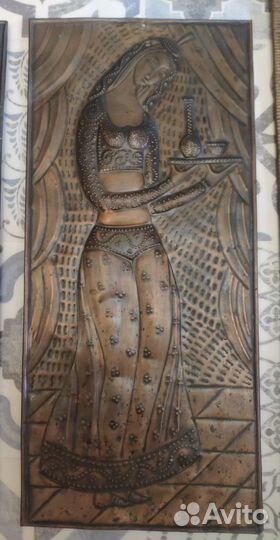 Девушка с оленёнком чеканки СССР