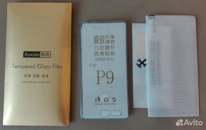 Противоударное стекло и чехол силикон на Huawei P9
