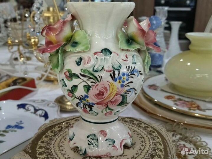 Винтаж ваза с лепкой Розы Италия